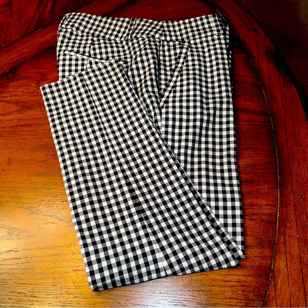 Loft Modern Skinny Ankle Cropped Pants Black & White Checked Gingham